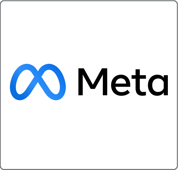 Meta-Logo mit blauem Unendlichkeitszeichen und schwarzem Schriftzug "Meta" auf weißem Hintergrund.