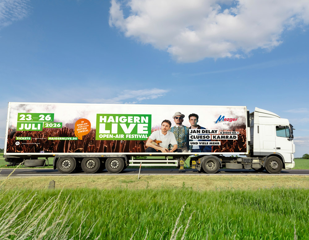 LKW mit Haigern Live Branding