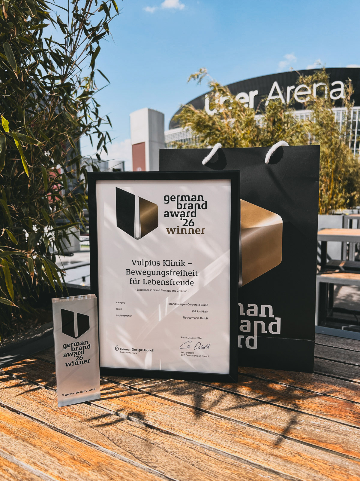 German Brand Award 2026 – Rahmen und Award vor Uber Arena